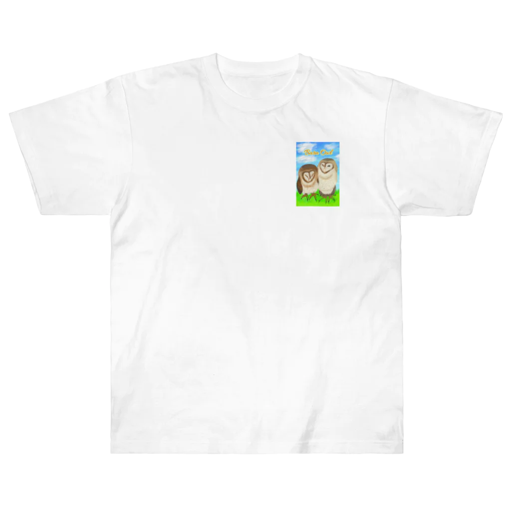 Lily bird（リリーバード）の草原とメンフクロウず（ロゴ入り）② Heavyweight T-Shirt