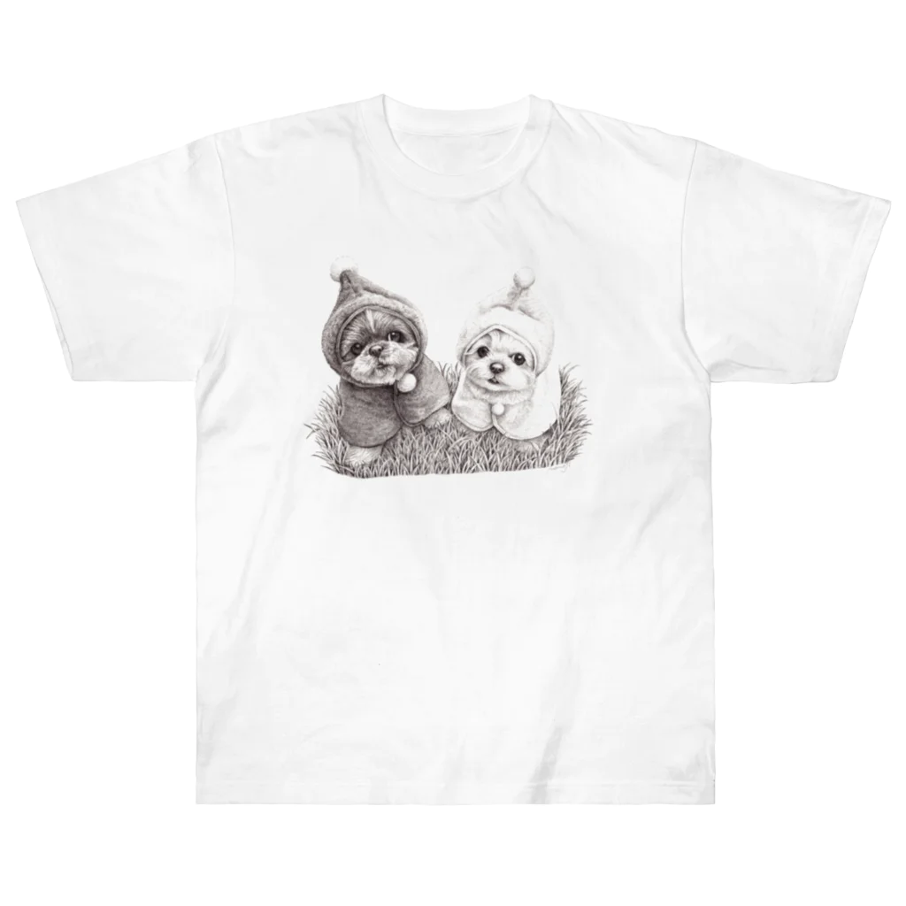 Momojiの犬画のぽんちょ隊 ヘビーウェイトTシャツ