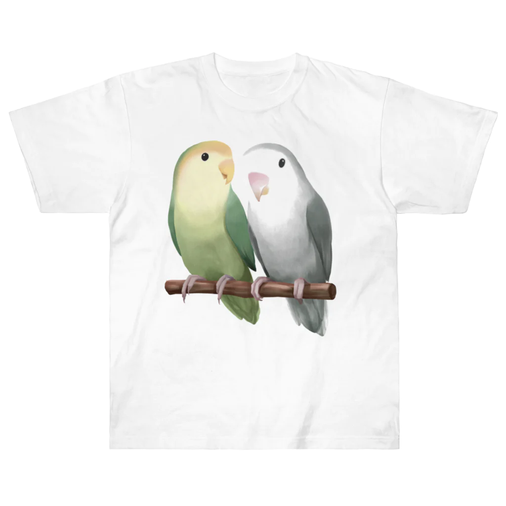 まめるりはことりのコザクラインコ　モーブとオリーブ【まめるりはことり】 ヘビーウェイトTシャツ