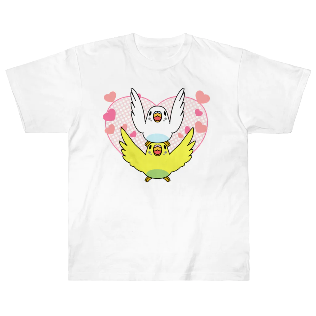 まめるりはことりのラブリーセキセイインコ【まめるりはことり】 ヘビーウェイトTシャツ