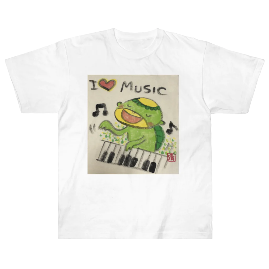 KIYOKA88WONDERLANDのピアノかっぱくん Piano Kappa-kun ヘビーウェイトTシャツ