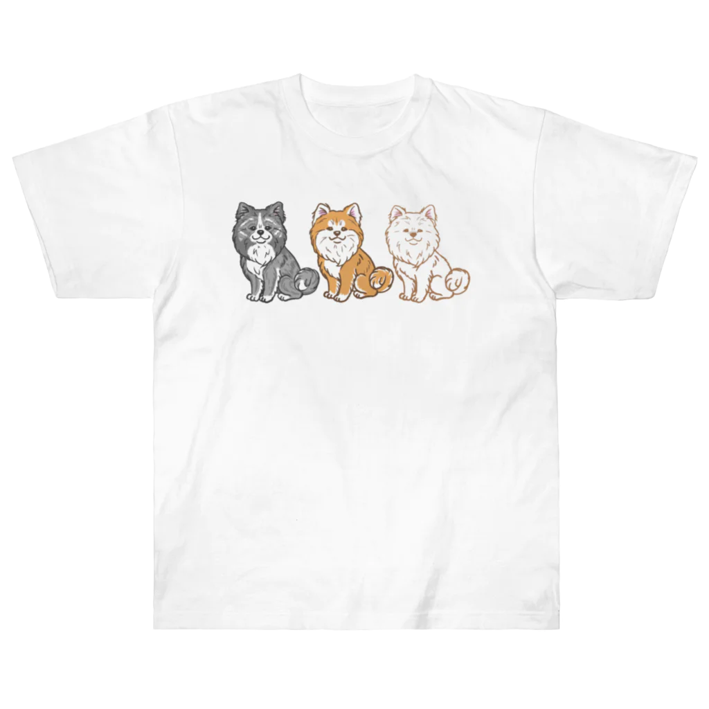 春風工房のムクムク秋田犬トリオ ヘビーウェイトTシャツ