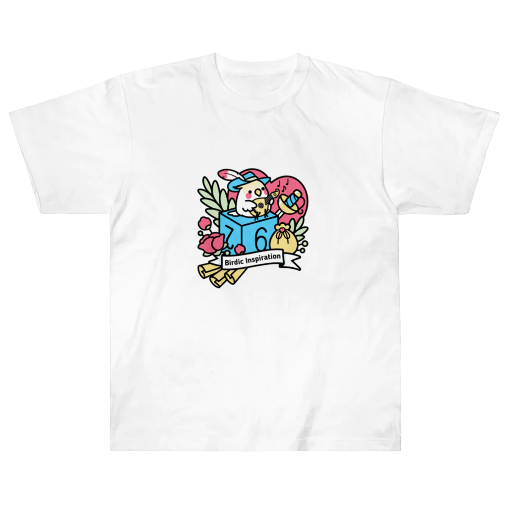 Cody the LovebirdのChubby Bird オカメインコとマンドリン　Birdic Inspiration Heavyweight T-Shirt