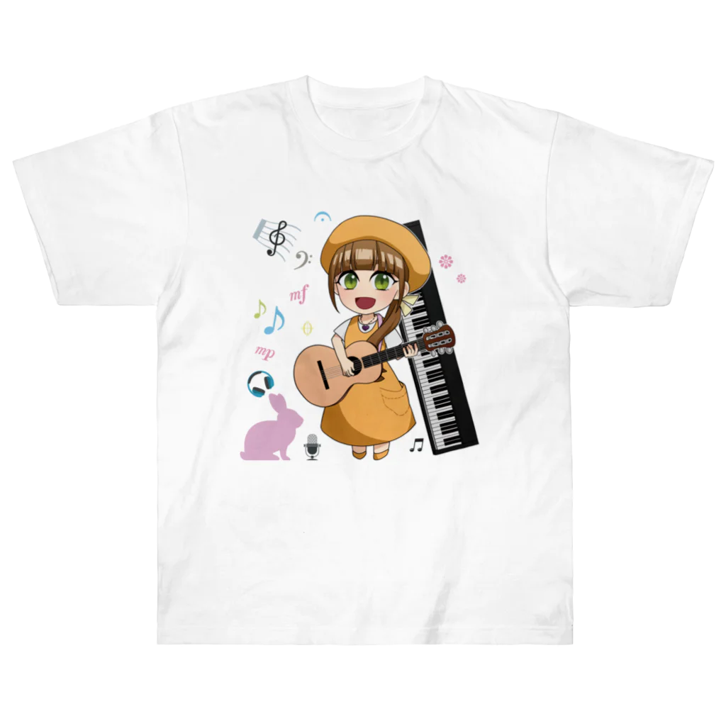 ふわりおんぷふぁーむのかおふあちゃんギター&ピアノ(フルカラー) ヘビーウェイトTシャツ