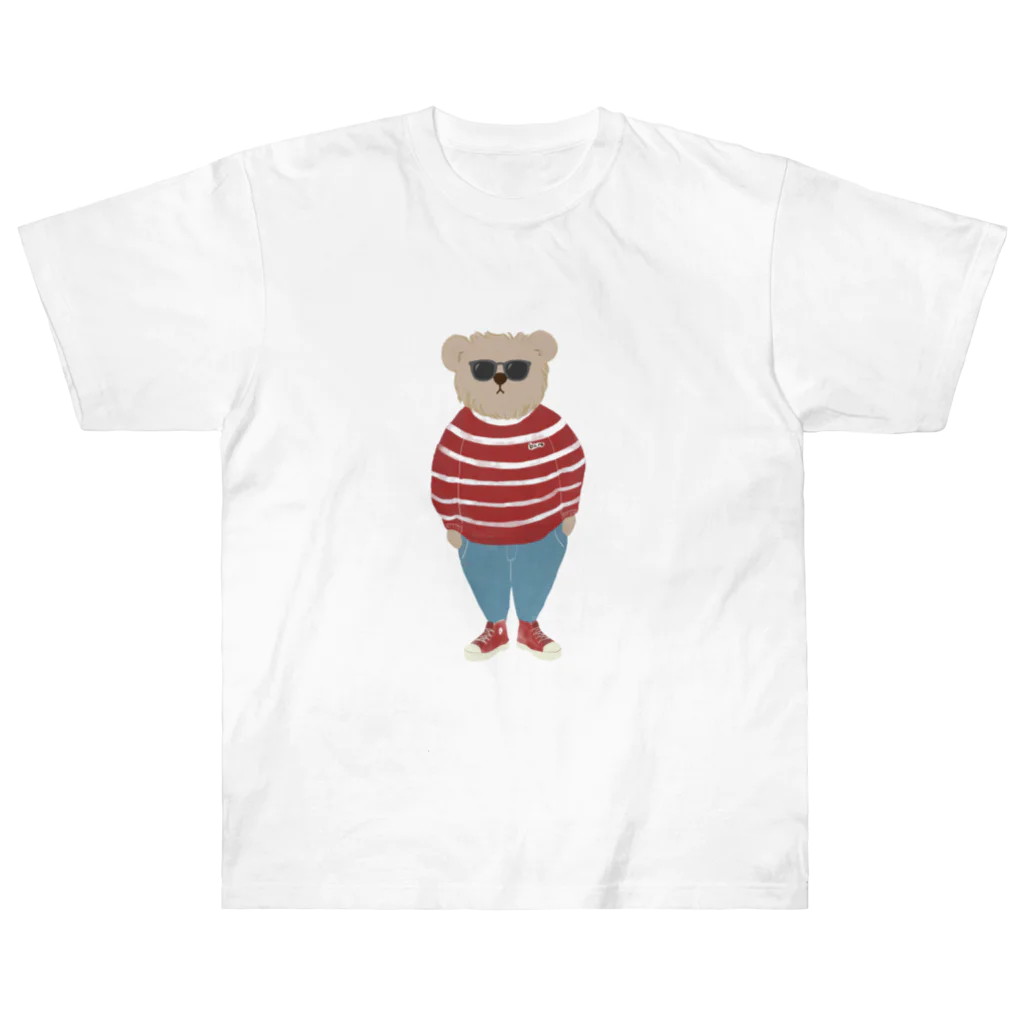 papiko くまさんの洋服を着てお出かけするクマさん　あか　シンプル Heavyweight T-Shirt