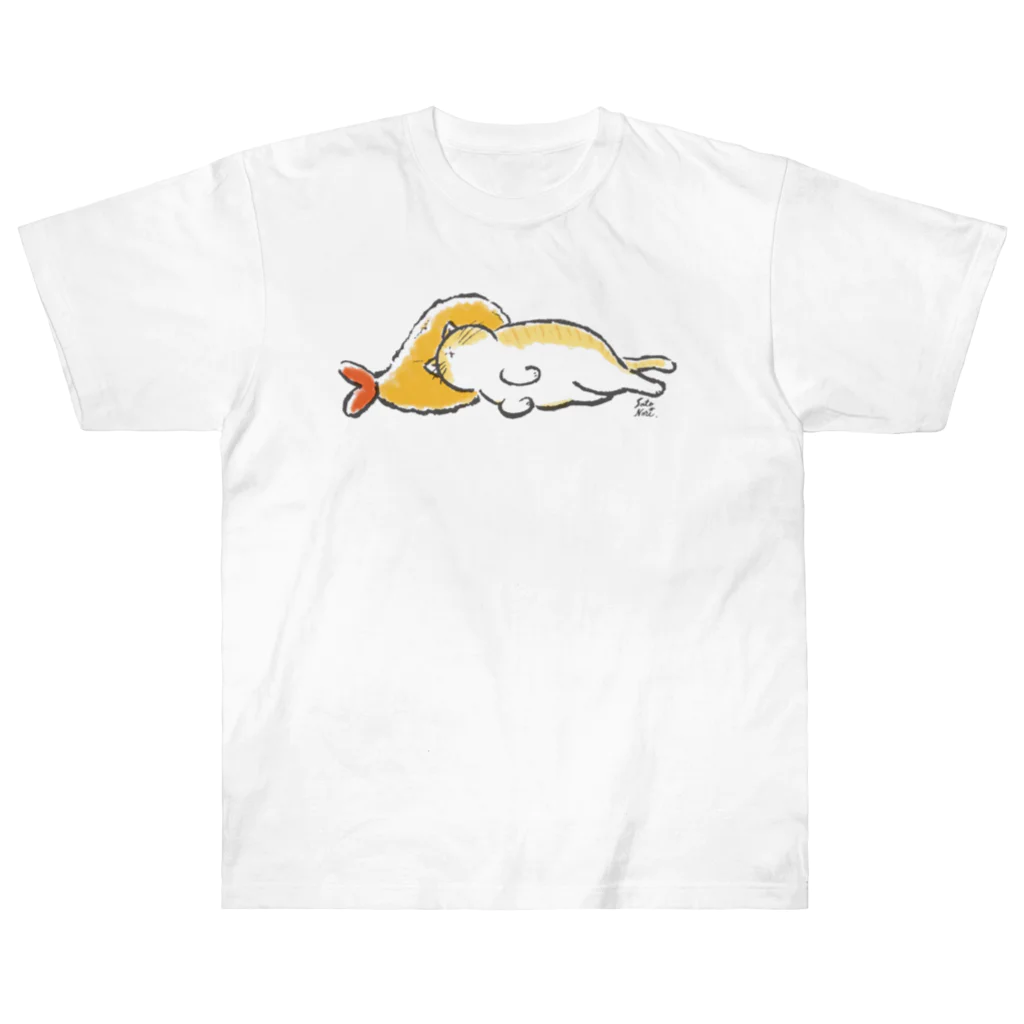 サトウノリコ*のピスピスゆーて寝るネコ【茶白】 ヘビーウェイトTシャツ