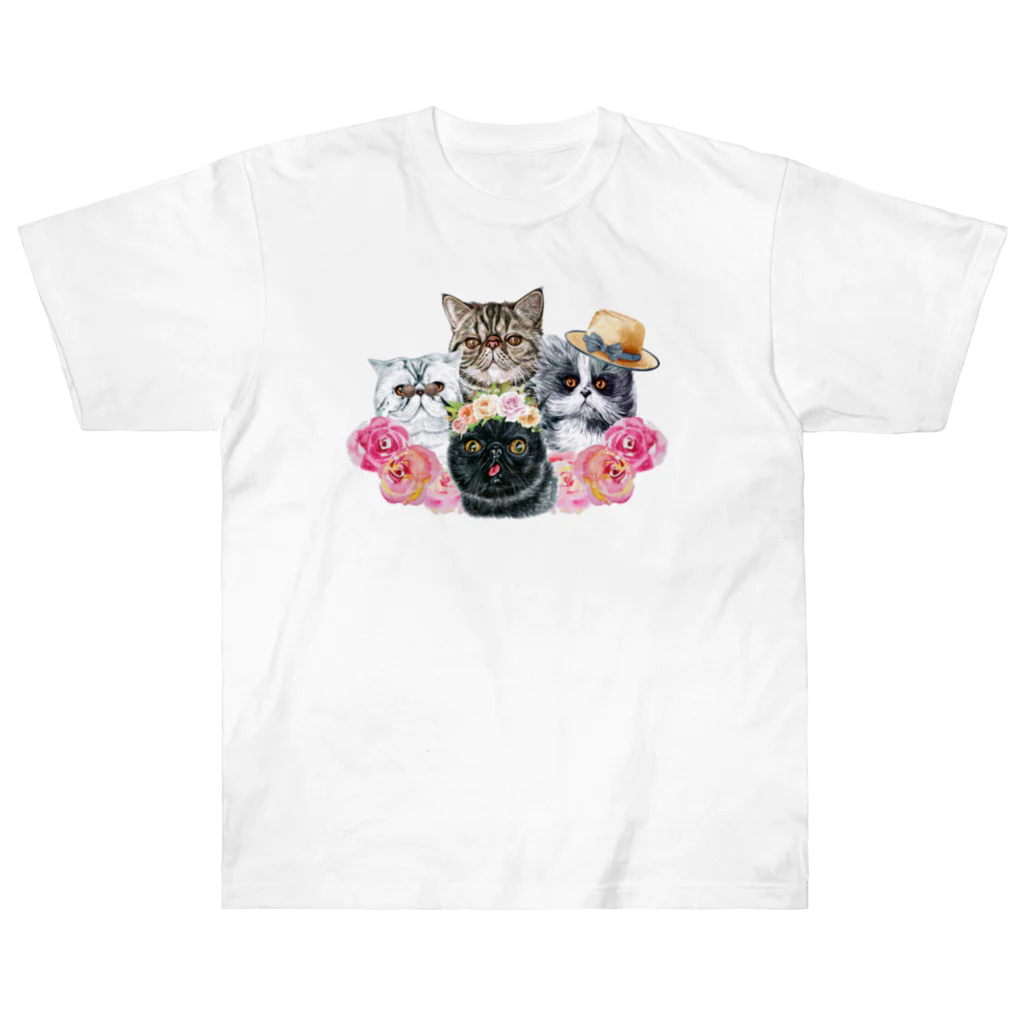 SANKAKU DESIGN STOREの仲良し！ぺちゃかわ猫ちゃんたちのバカンス。 Heavyweight T-Shirt