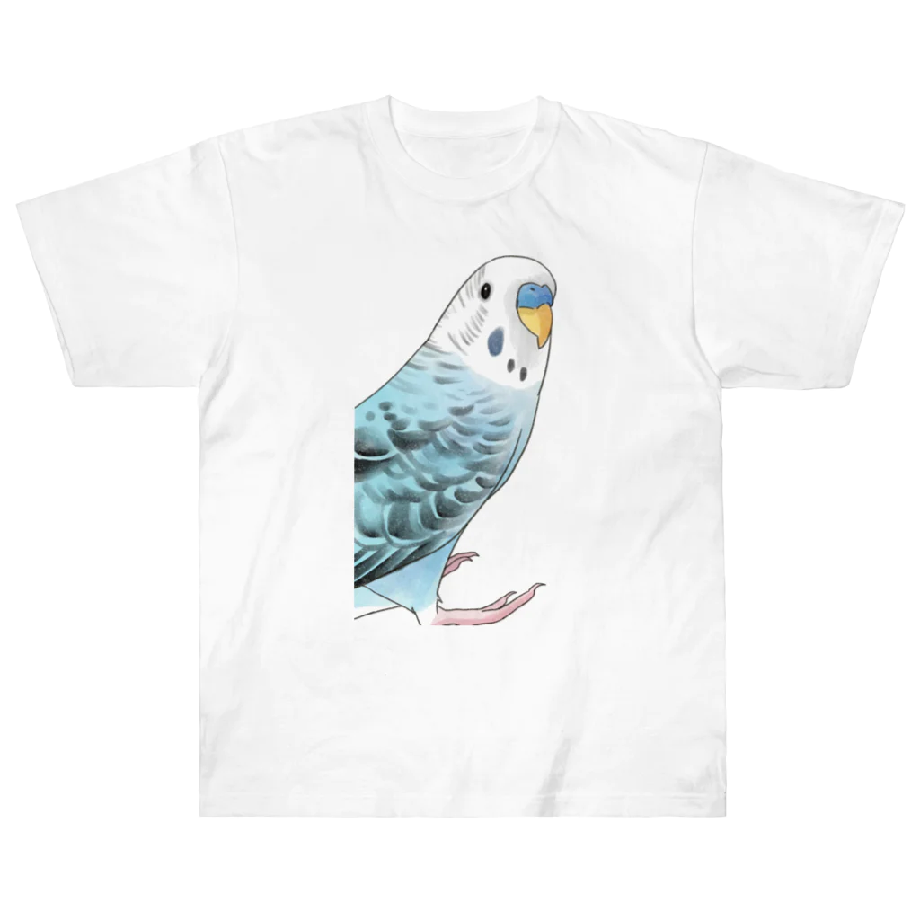 まめるりはことりの振りむきセキセイインコちゃん【まめるりはことり】 ヘビーウェイトTシャツ