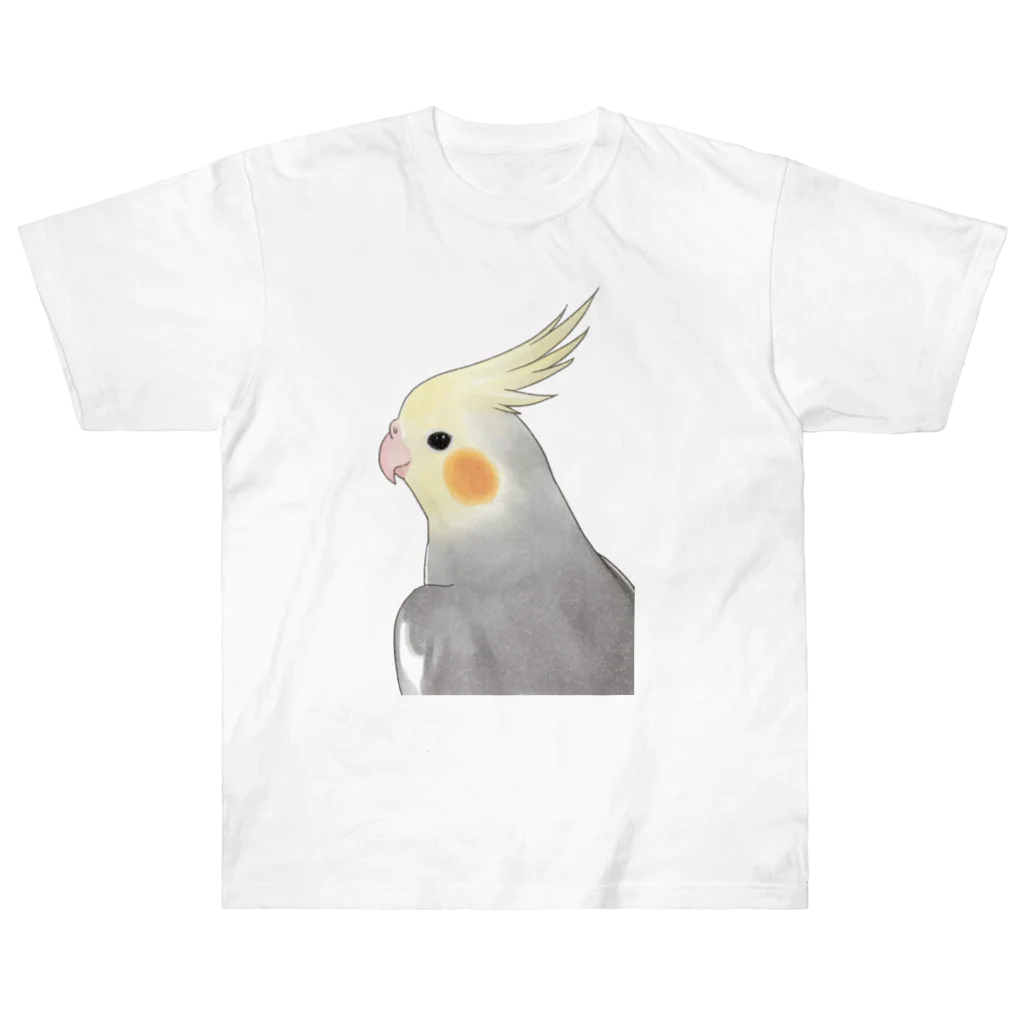 まめるりはことりの見つめるオカメインコちゃん【まめるりはことり】 ヘビーウェイトTシャツ