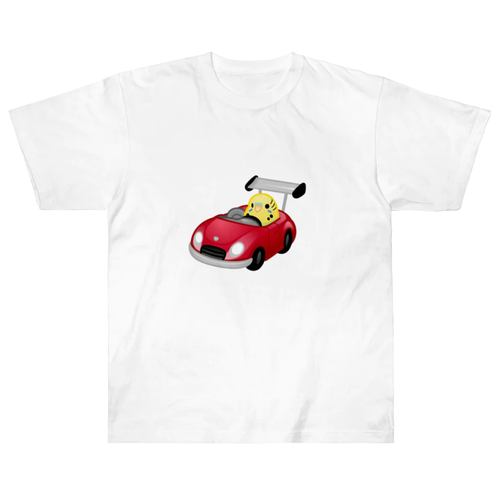 Cody the LovebirdのChubby Bird レーシングカーに乗ったセキセイインコ Heavyweight T-Shirt