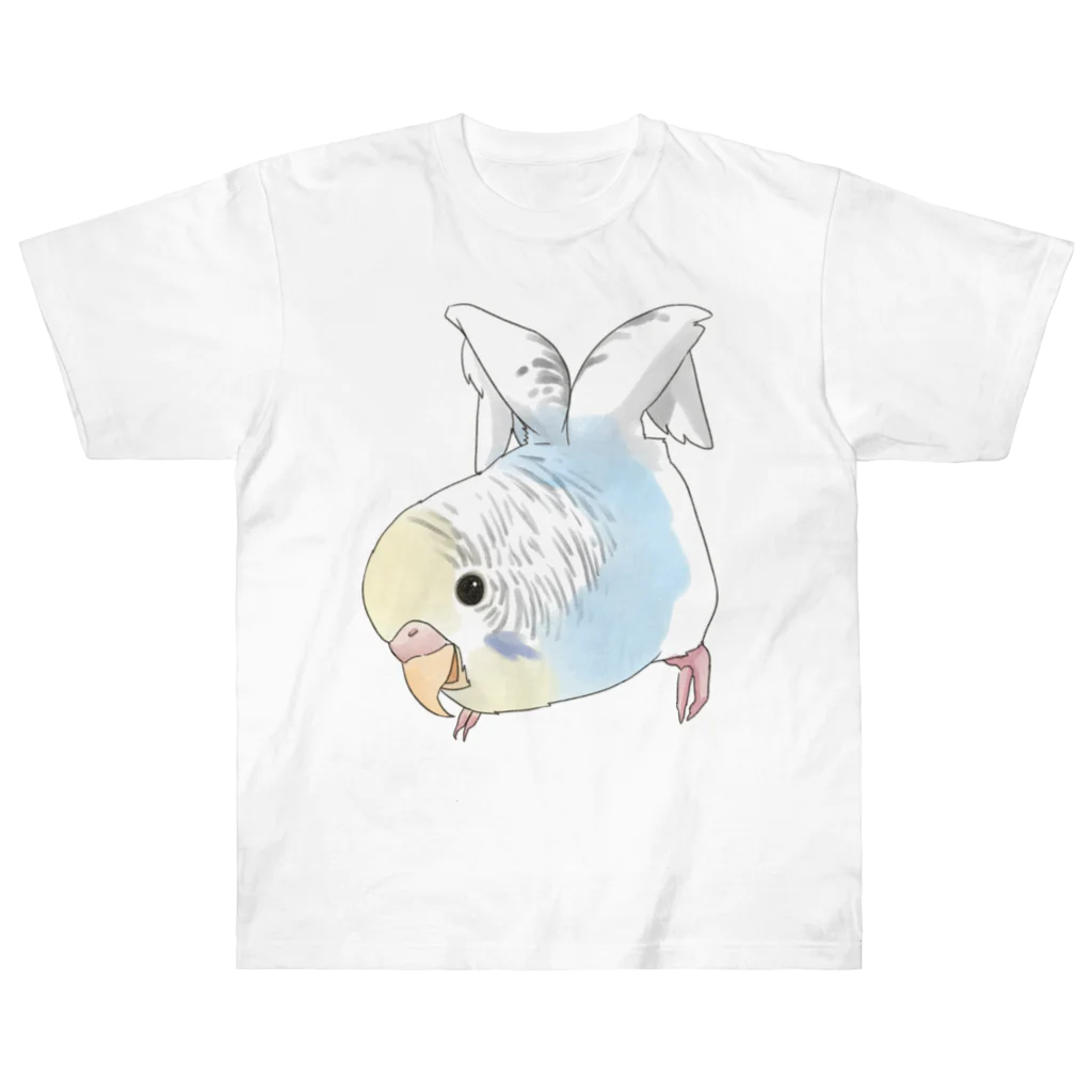 まめるりはことりのご機嫌羽セキセイインコちゃん【まめるりはことり】 ヘビーウェイトTシャツ