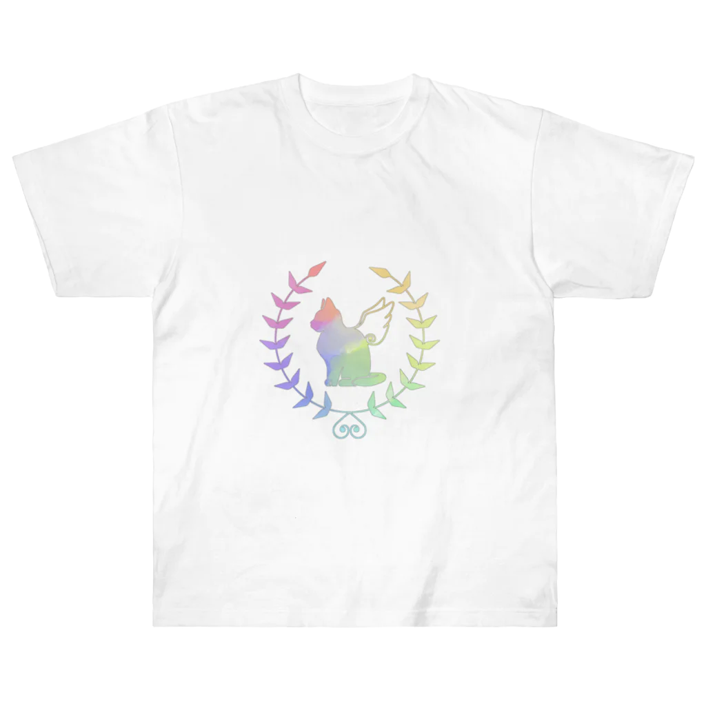 いろはにゃんこ堂の羽ねこさん(虹1) ヘビーウェイトTシャツ