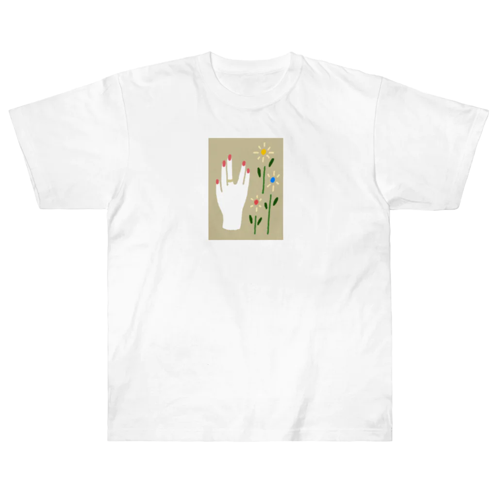 shix2のひづめとお花(ベージュ) Heavyweight T-Shirt