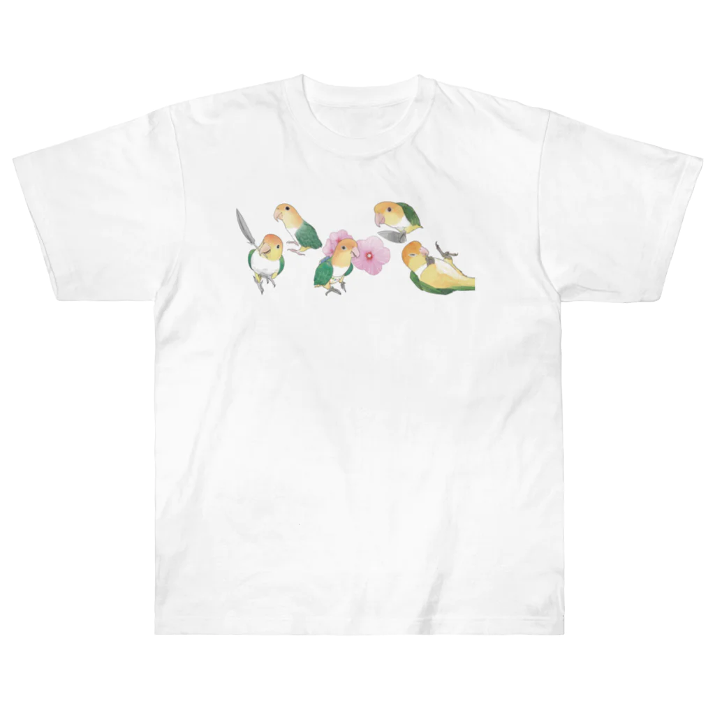 まめるりはことりのあつまれシロハラインコちゃん【まめるりはことり】 ヘビーウェイトTシャツ