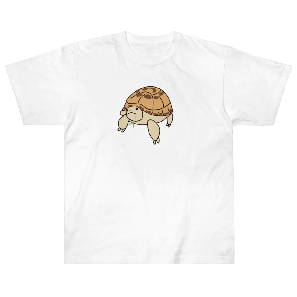 楽しいですの葉っぱをくわえた🐢リクガメの福丸 Heavyweight T-Shirt