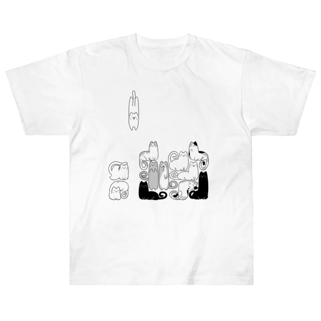 ドット絵どうぞのつみネコ(イラストモノクロ) Heavyweight T-Shirt