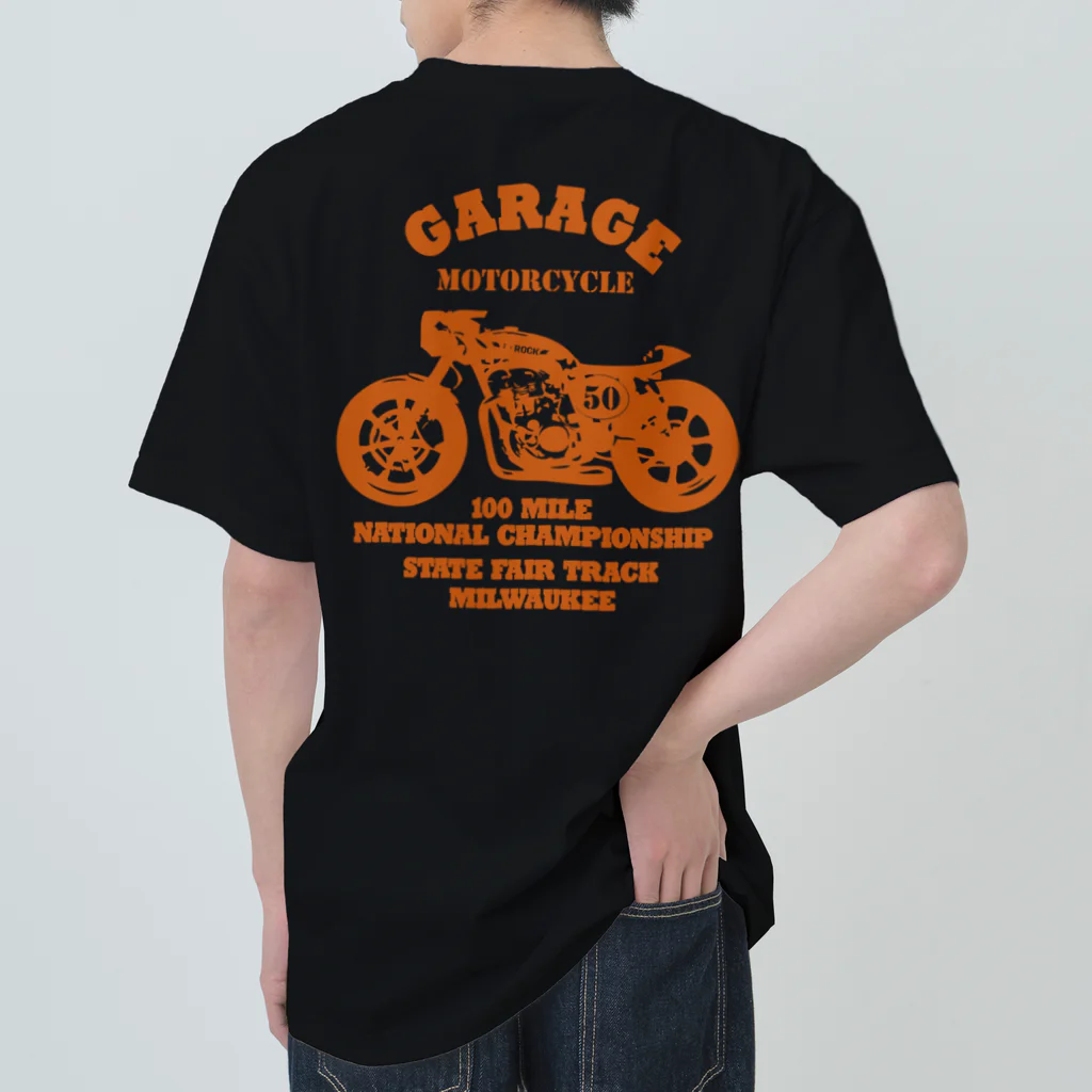 キッズモード某の武骨なバイクデザイン orange(前後pt） ヘビーウェイトTシャツ