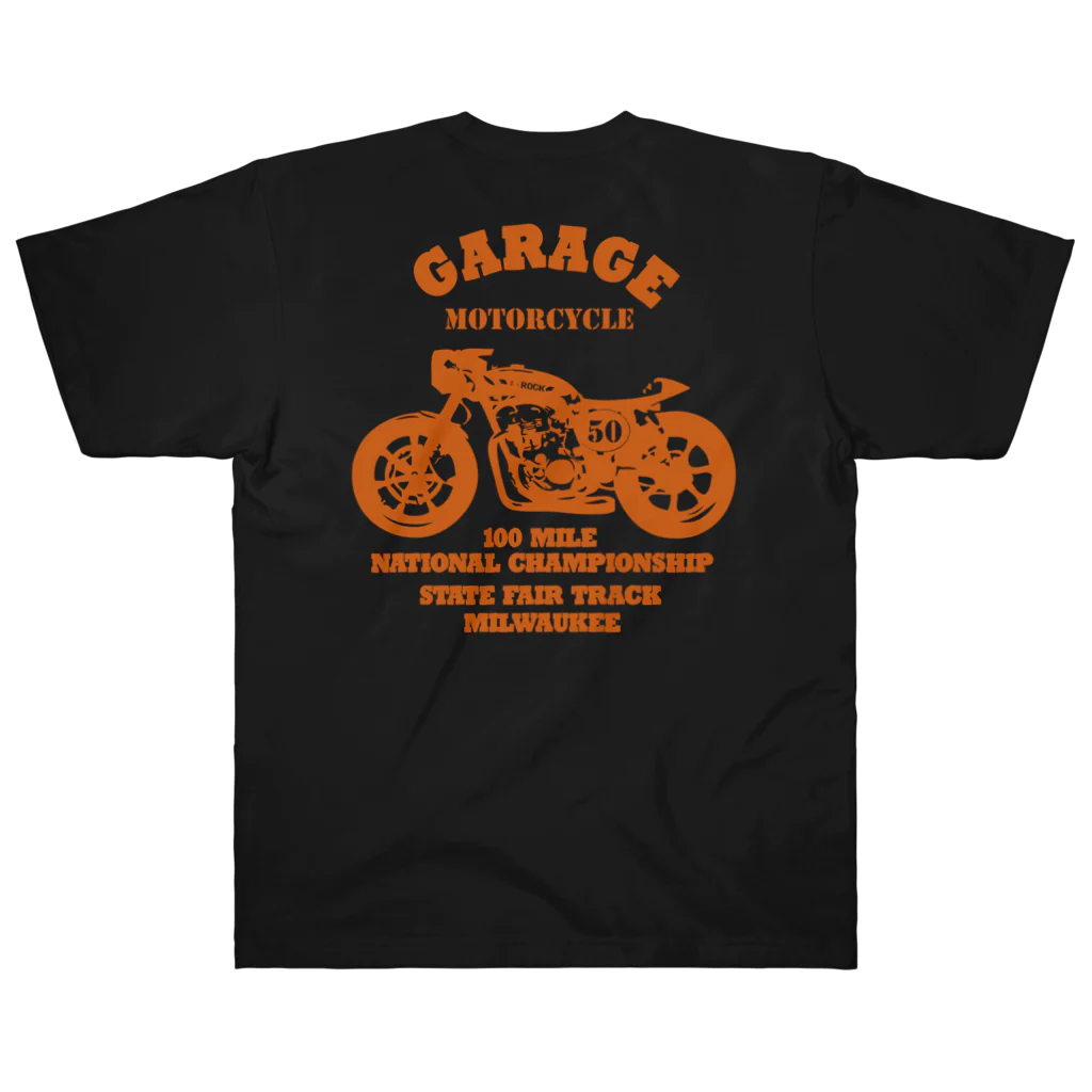 キッズモード某の武骨なバイクデザイン orange(前後pt） ヘビーウェイトTシャツ
