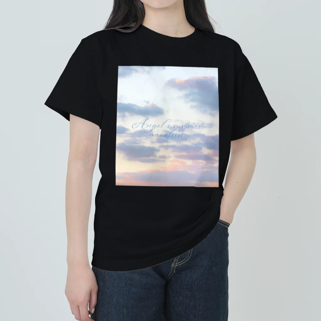 ゆにねこ惑星のପ天使の夏休みଓ夕暮れ旅行(枠なし) ヘビーウェイトTシャツ