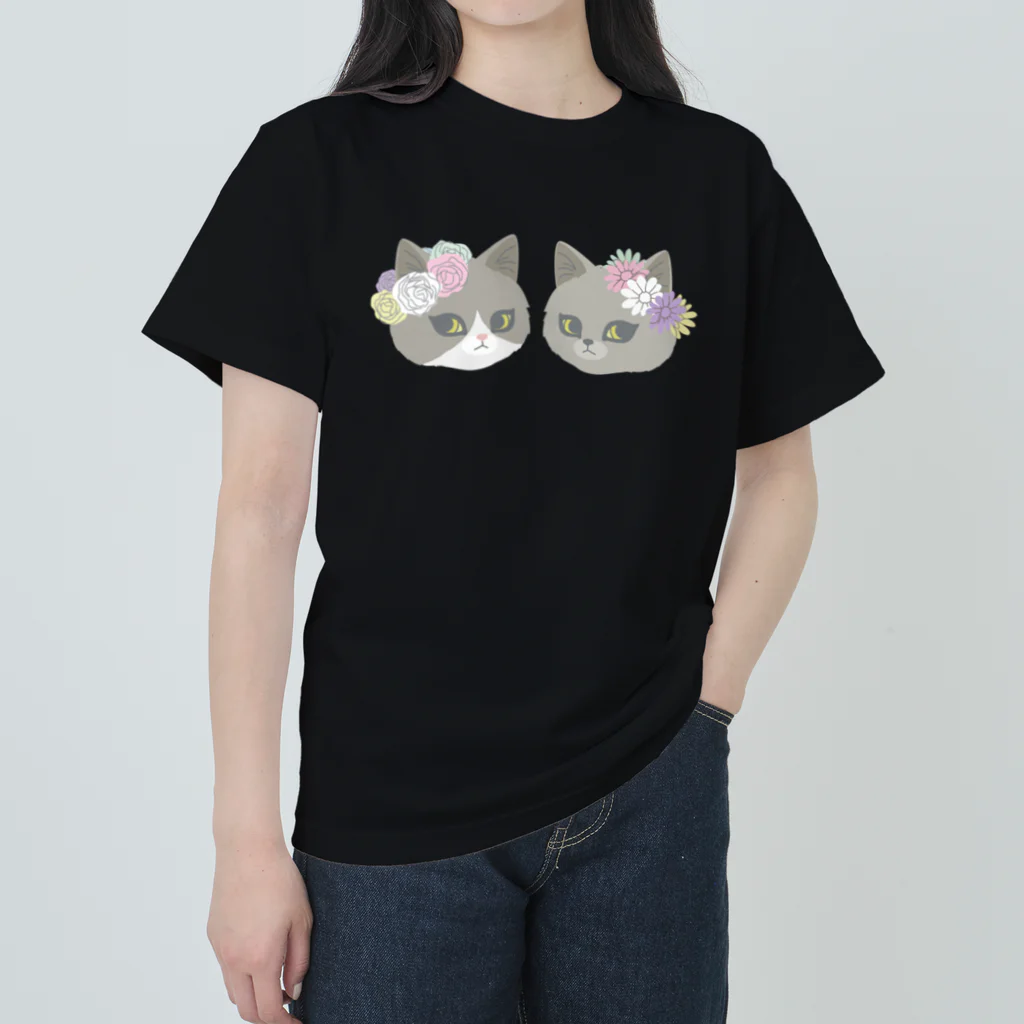 sachiko2004shopのFam& 花と猫 Two cats ヘビーウェイトTシャツ