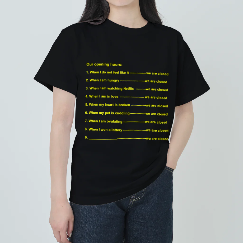 Donate the Taste by Yuui Vision のOpening Hours (Yellow) Heavyweight T-Shirt