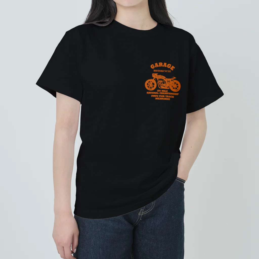 キッズモード某の武骨なバイクデザイン orange(前後pt） ヘビーウェイトTシャツ