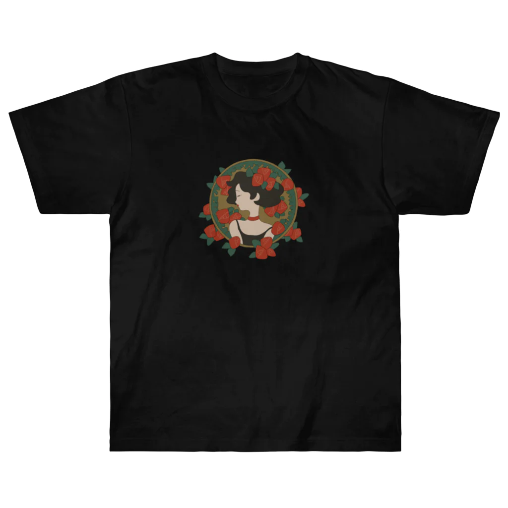 TASOYA Maro Shopの赤い花と黒い少女 Heavyweight T-Shirt