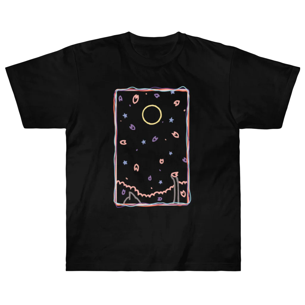 cosmicatiromの夜桜と散歩猫 ヘビーウェイトTシャツ