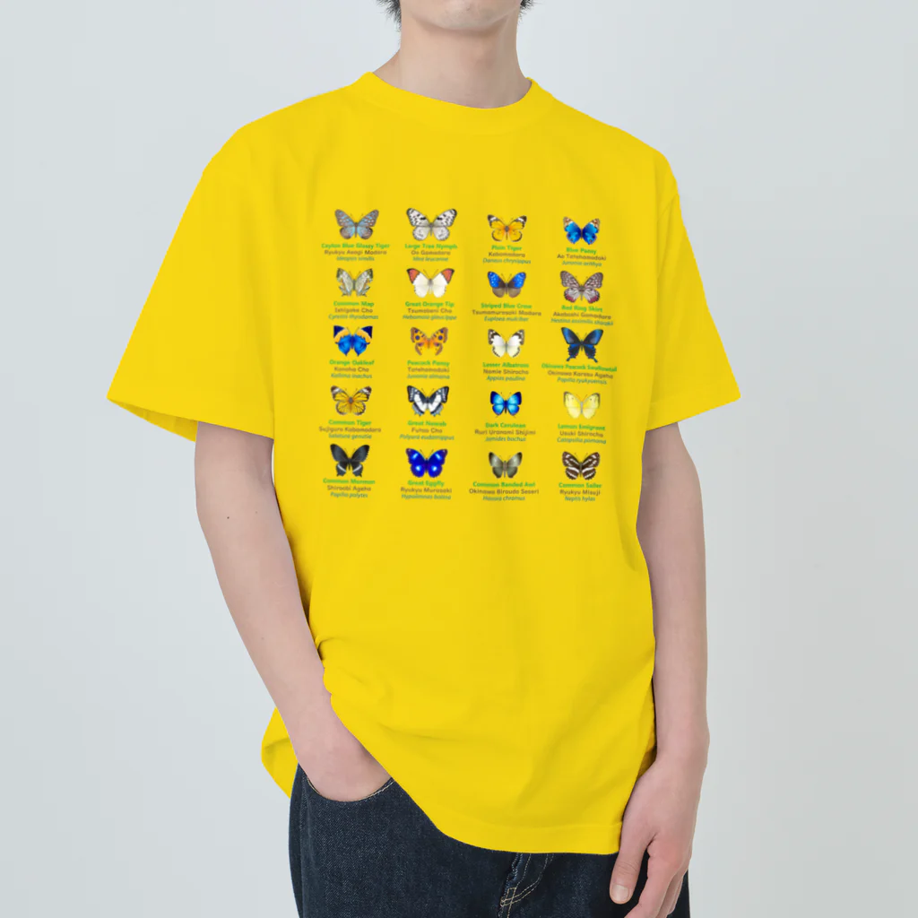 HIGARI BLUEの日本の蝶 Butterflies of Japan 2（南西諸島 Nansei Islands）★英名、和名、学名 [ライトカラー] ヘビーウェイトTシャツ