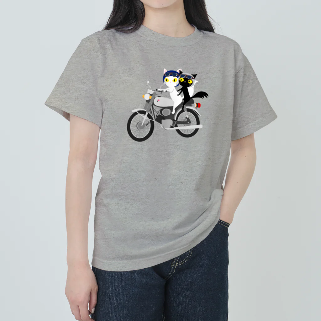 NEKOZOKUのしろねこくろねこバイクツーリング Heavyweight T-Shirt