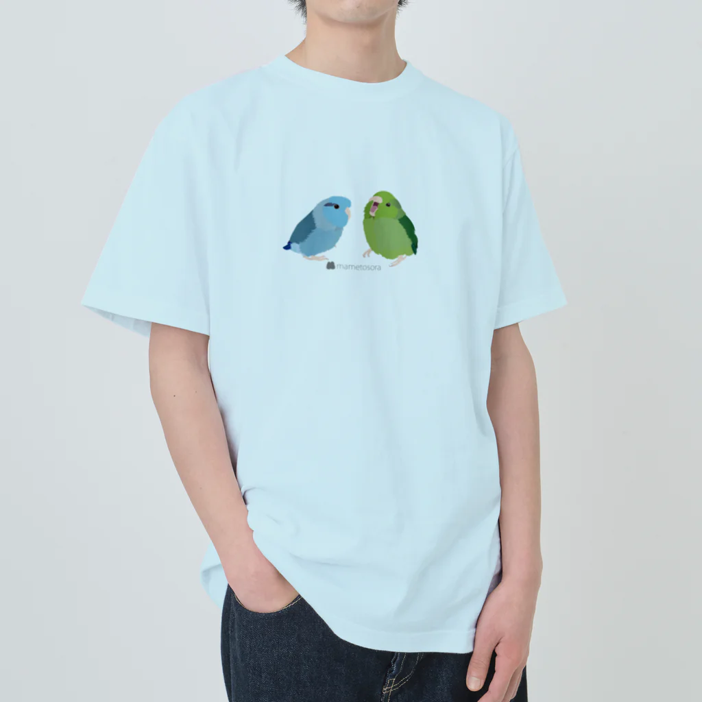 mametosoraのあくびちゃんとおすましちゃん（ブルー・グリーン） ヘビーウェイトTシャツ
