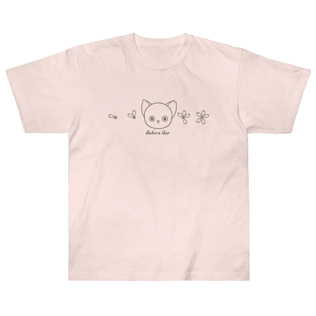 Nomi(shop-I＊iro-)のSakura Cat【♀】黒 ヘビーウェイトTシャツ