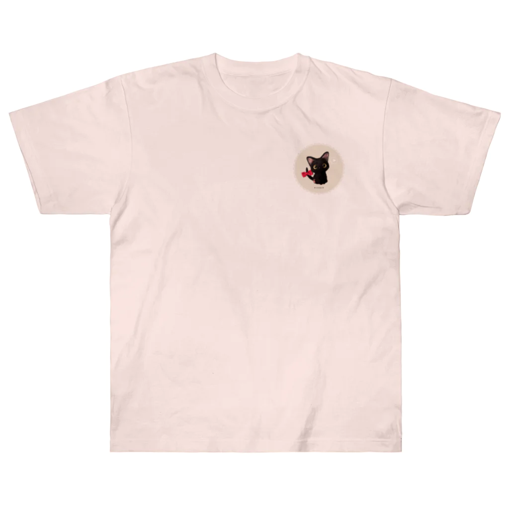 ʚ fuwari ɞの黒猫しっぽリボン ヘビーウェイトTシャツ