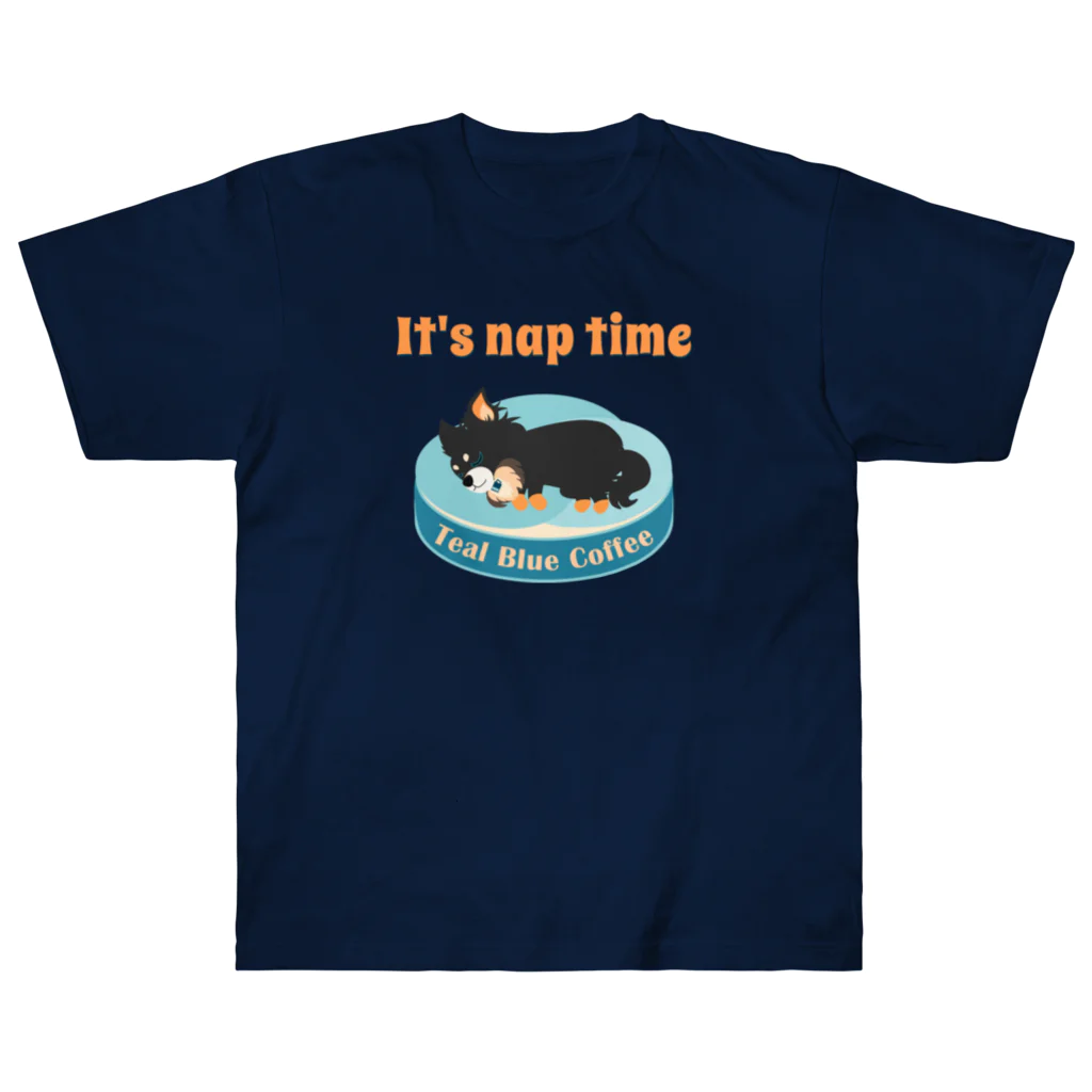 Teal Blue Coffeeのお昼寝の時間　-puppy teal- ヘビーウェイトTシャツ