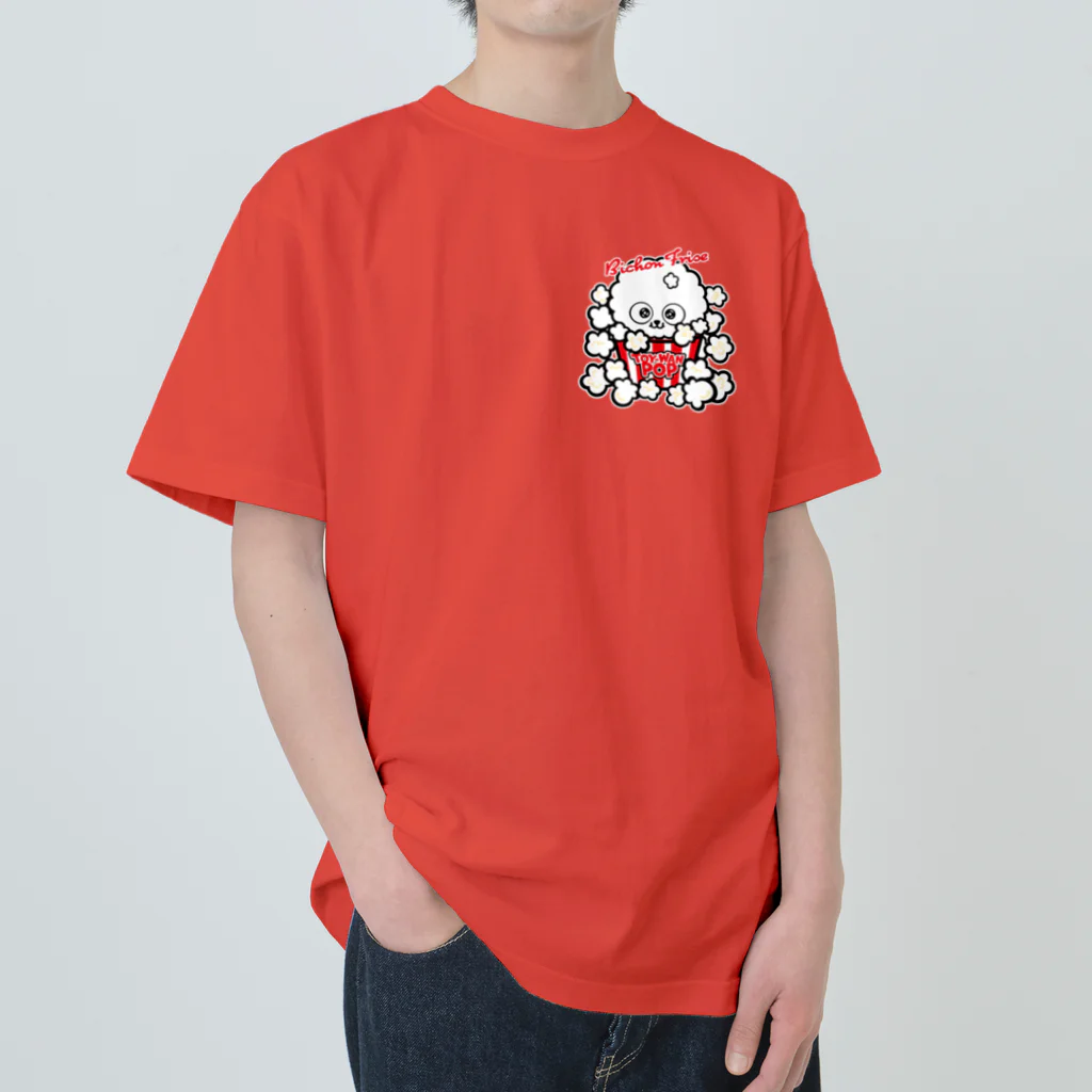 コタワン商店🐾の【ビション】両面★TOY-WAN★ ポップコーン 白ちゃん Heavyweight T-Shirt