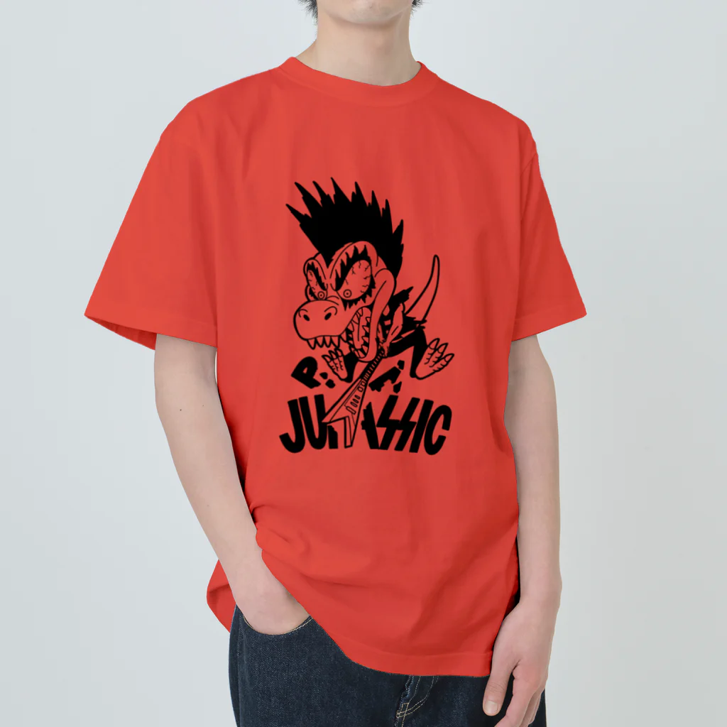 ピンチザウルス【恐竜】の【恐竜】ロックン・レックス（ブラック） Heavyweight T-Shirt