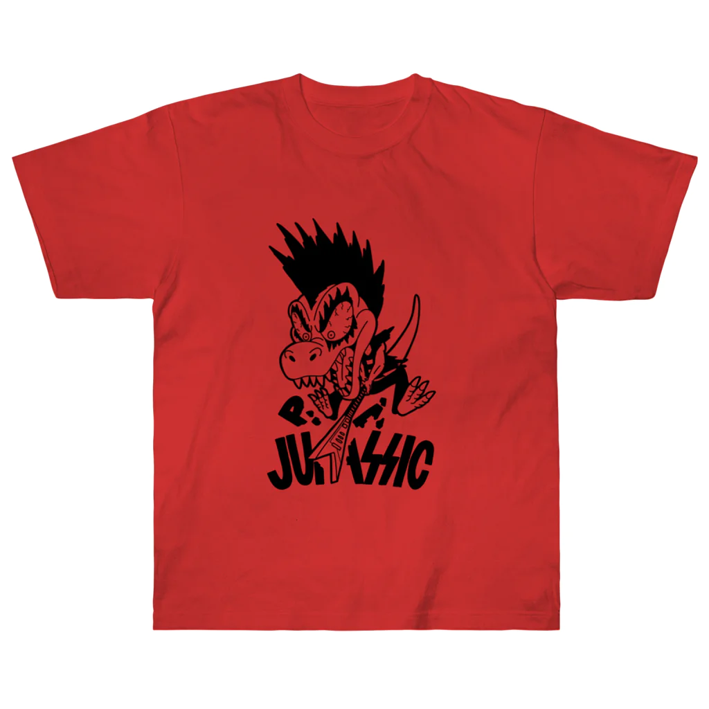 ピンチザウルス【恐竜】の【恐竜】ロックン・レックス（ブラック） ヘビーウェイトTシャツ