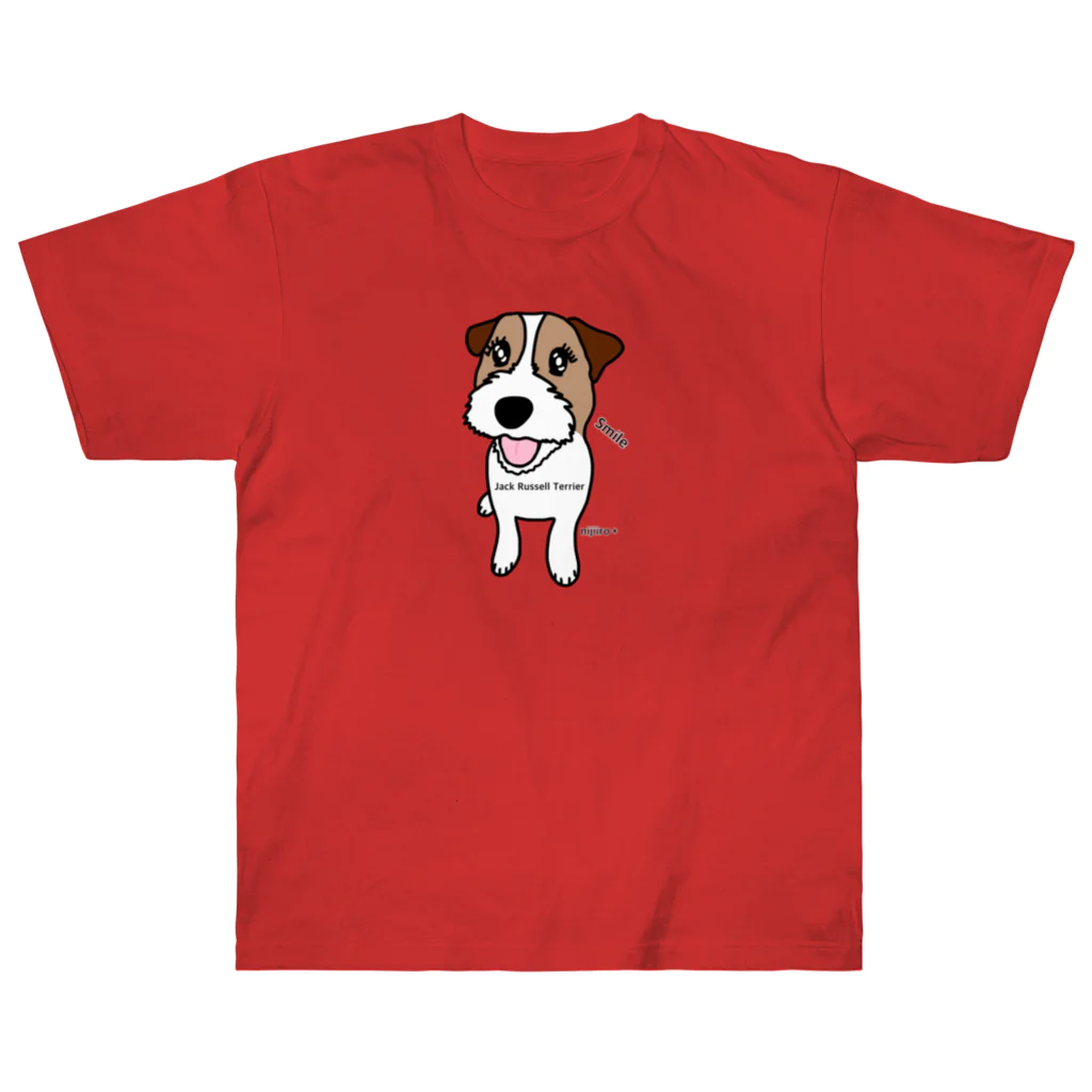 虹色PLUSのスマイル かわいいジャックラッセルテリア犬 ヘビーウェイトTシャツ