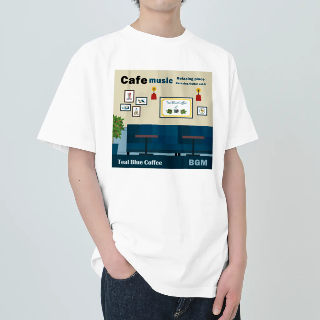 Teal Blue CoffeeのCafe music - Relaxing place - ヘビーウェイトTシャツ