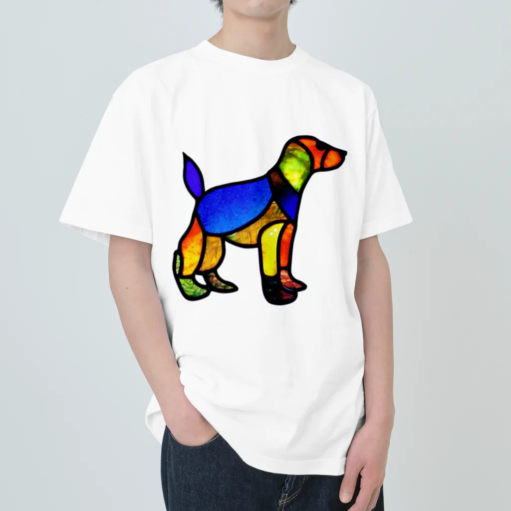 VERITIST (ヴェリティストSUZURI店)のステンドグラス風の犬 ヘビーウェイトTシャツ
