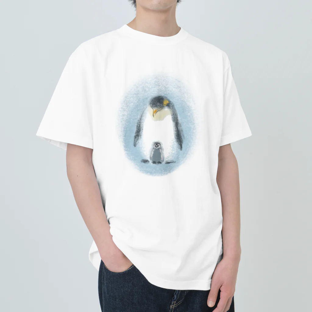 akane_art（茜音工房）のいきものイラスト（皇帝ペンギンの親子） ヘビーウェイトTシャツ