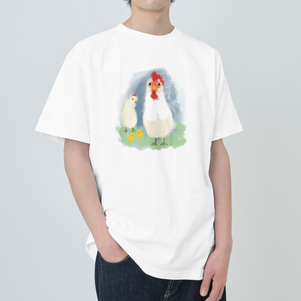 akane_art（茜音工房）のいきものイラスト（ニワトリの親子） Heavyweight T-Shirt