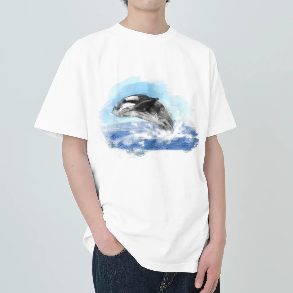 akane_art（茜音工房）のいきものイラスト（シャチ） Heavyweight T-Shirt