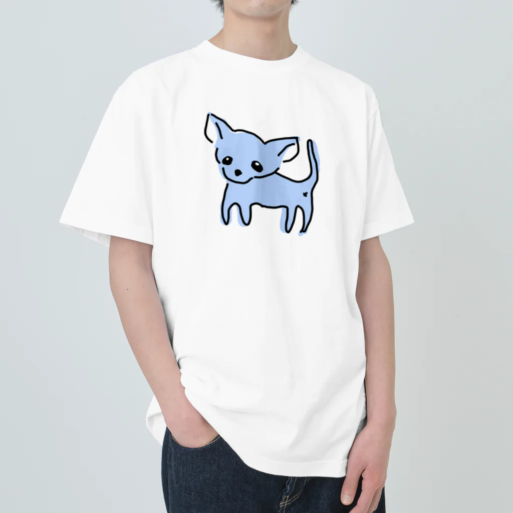 akane_art（茜音工房）のゆるチワワ（ブルー） Heavyweight T-Shirt