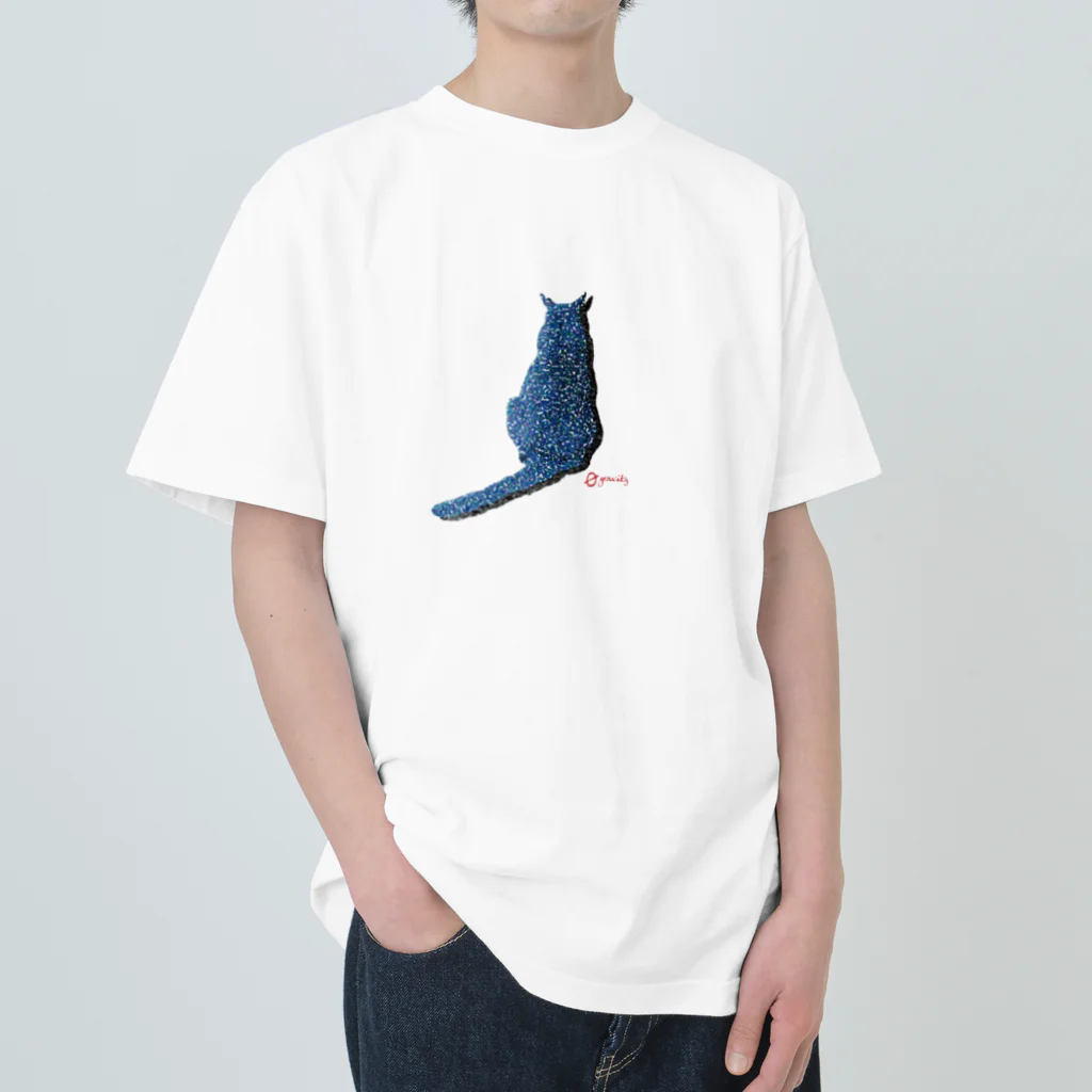 💊0-gravity💊のドット猫バックスタイル（青） Heavyweight T-Shirt