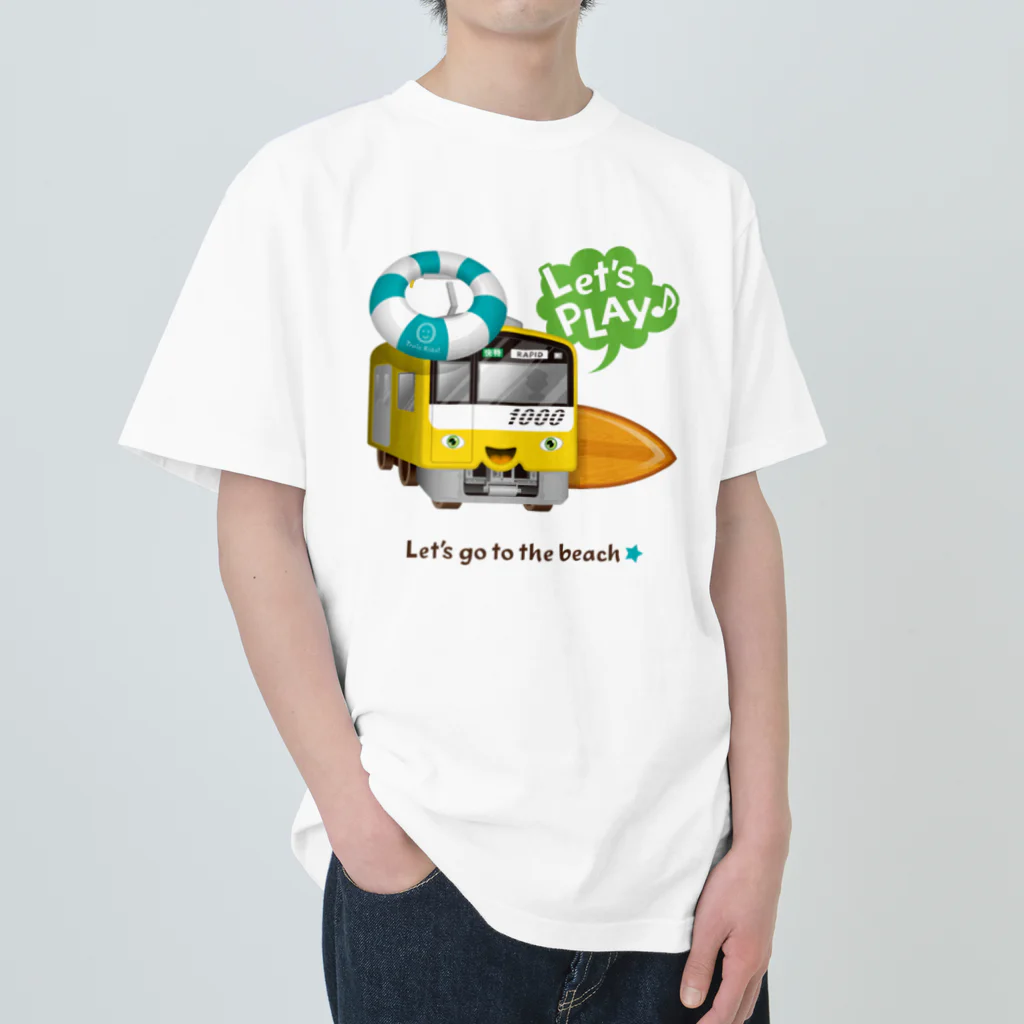 Train Kids! SOUVENIR SHOPの黄色い電車 「 海へ行こう 」 Heavyweight T-Shirt