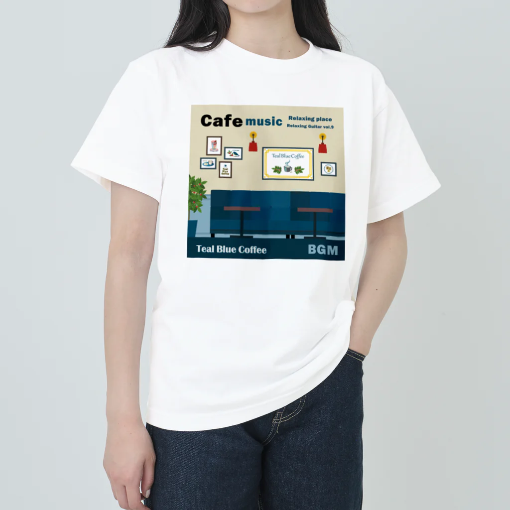 Teal Blue CoffeeのCafe music - Relaxing place - ヘビーウェイトTシャツ