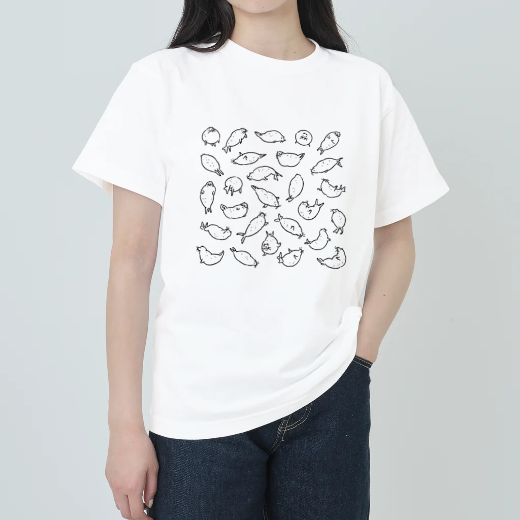 ぴすぴすのいっぱいアザラシ モノ Heavyweight T-Shirt