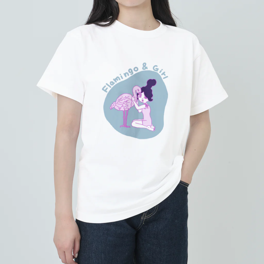 tudoi-meツドイミーのフラミンゴと水着女子 Heavyweight T-Shirt