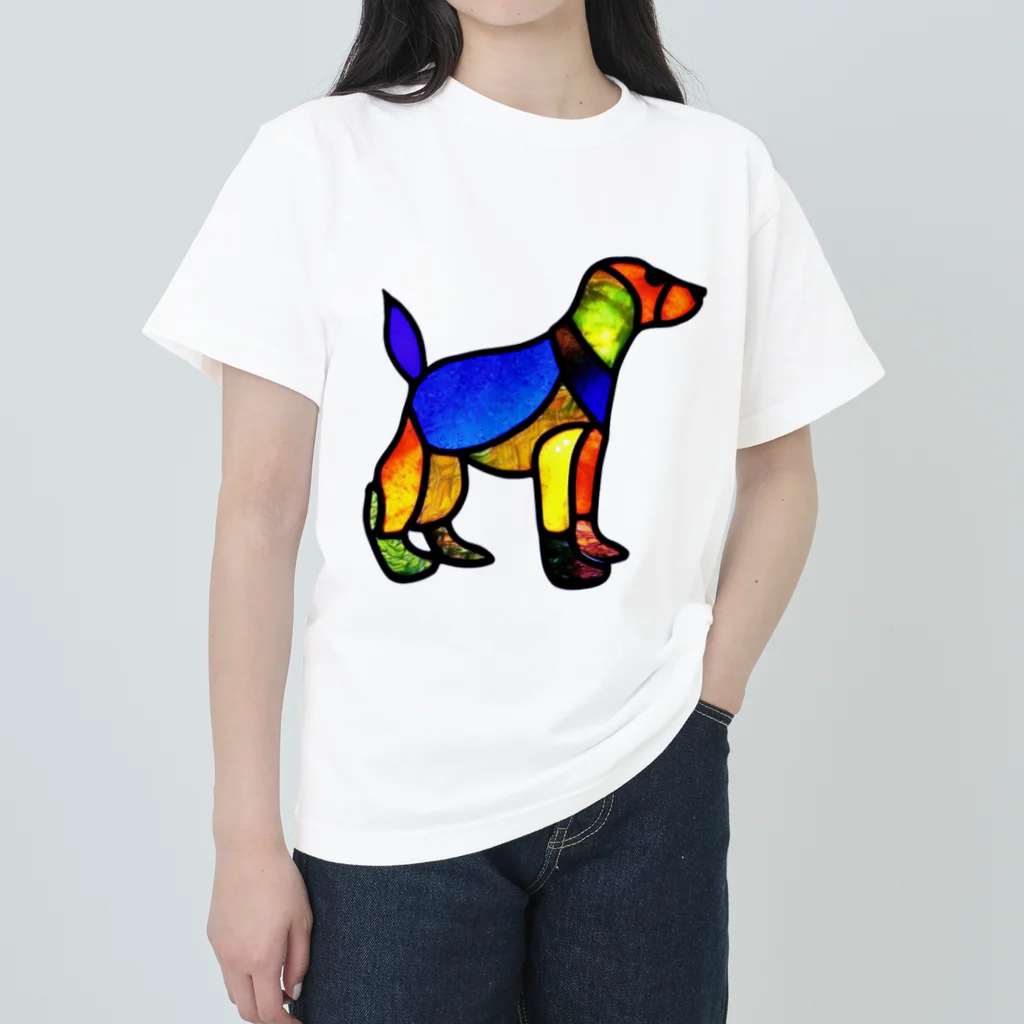 VERITIST (ヴェリティストSUZURI店)のステンドグラス風の犬 ヘビーウェイトTシャツ